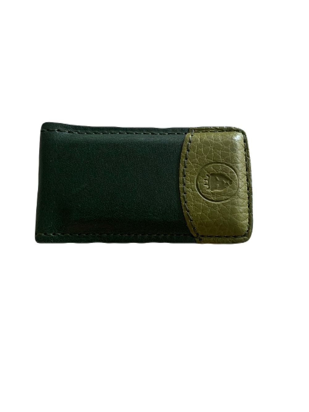 Two-Toned Green Genuine Leather Strong Magnetic Money Clip Cash Bills USA Made